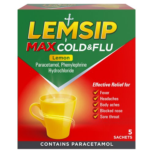 LEMSIP MAX COLD & FLU LEMON SACHETS 5s Main image