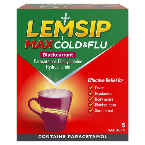 LEMSIP MAX COLD & FLU BLACKCURRANT SACHETS 5S Main image