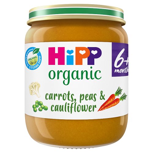 HIPP ORGANIC CARROT PEAS AND CAU BABY JAR 4 MONTHS 125g