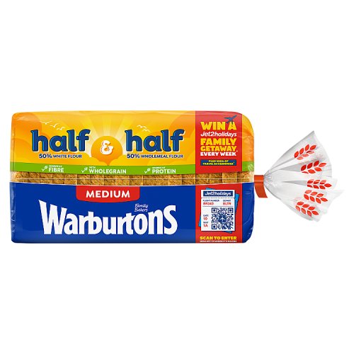 WARBURTONS HALF AND HALF MEDIUM BREAD 800g