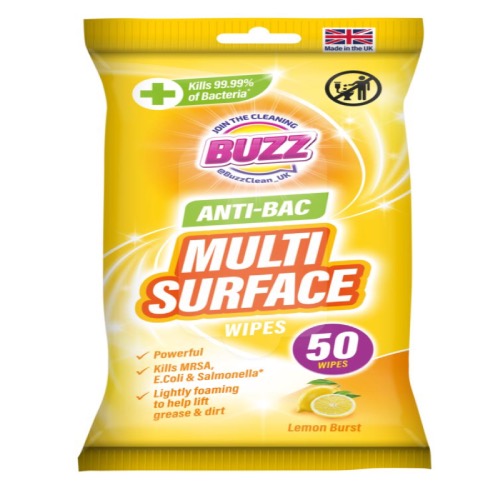 BUZZ ANITBACTERIAL LEMON BURST WIPES 50s