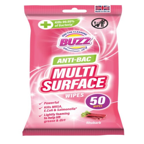 BUZZ ANITBACTERIAL RHUBARB WIPES 50s Main image