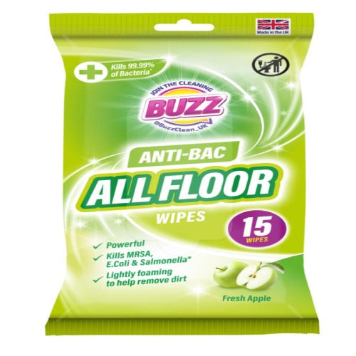 BUZZ ANITBACTERIAL APPLE FLOOR WIPES 15s Main image