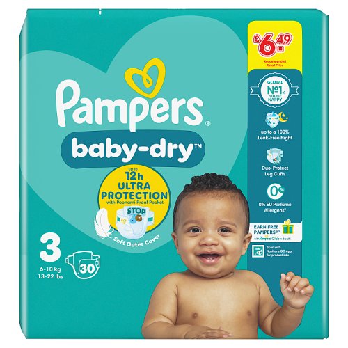 PAMPERS BABY DRY TAPED SIZE 3 £6.49 30s