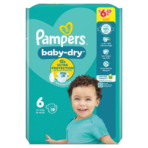 PAMPERS BABY DRY TAPED SIZE 6 19s Main image