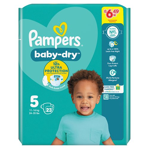 PAMPERS BABY DRY TAPED SIZE 5 23s Main image