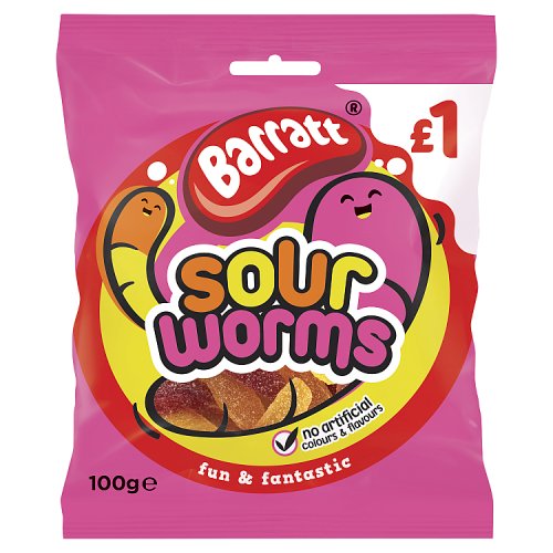 BARRATT FUN & FANTASTIC SOUR WORMS £1 100g