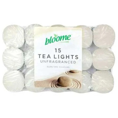 BLOOME UNFRAGRANCED WHITE TEA LIGHTS 15PACK