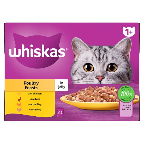 WHISKAS 1 POULTRY FEASTS IN JELLY 12 PACK 85g Main image