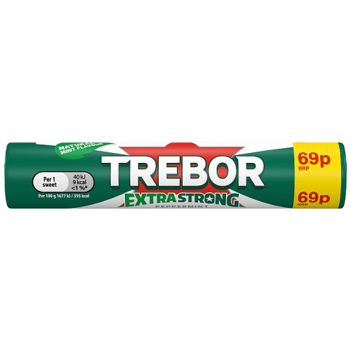 TREBOR EXTRA STRONG PEPPERMINT MINTS ROLL 69P PMP 41.3g