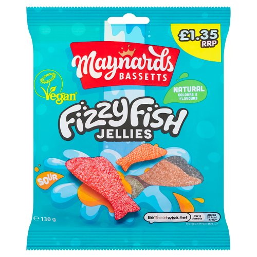 MAYNARDS BASSETTS FIZZY FISH SWEETS BAG £1.35 PMP 160g Main image