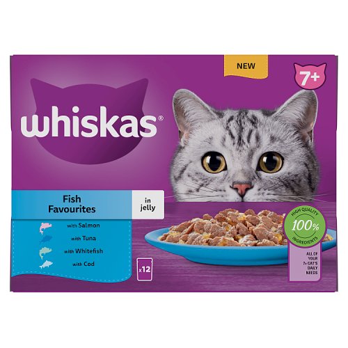 WHISKAS 7+ FISH FAVOURITES IN JELLY 12 PACK 85G