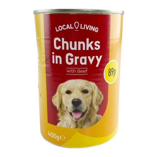 LOCAL LIVING BEEF CHUNKS GRAVY DOG FOOD 89P 400g Main image