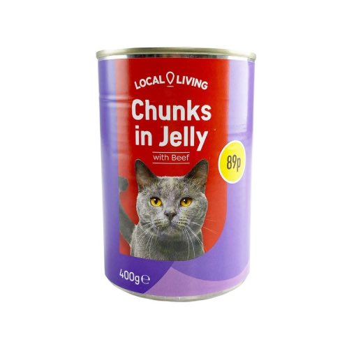 LOCAL LIVING BEEF CHUNKS JELLY CAT FOOD 89P 400g Main image