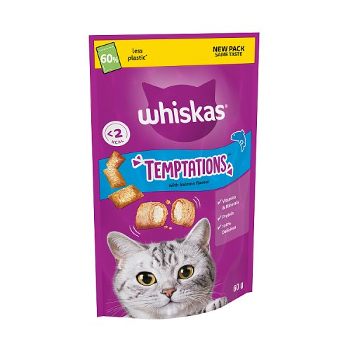 WHISKAS TEMPTATIONS SALMON CAT TREATS 60G