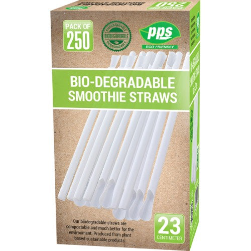 PPS PARTY BIO DEGRADABLE WHITE SMOOTHIE STRAWS 250s Main image