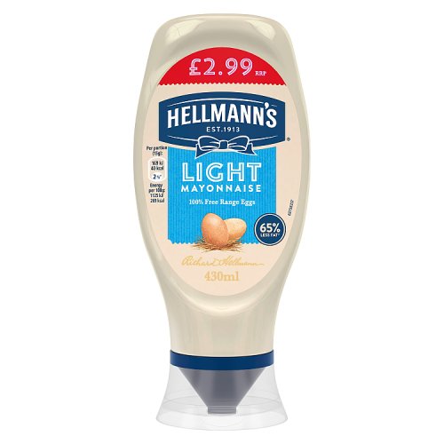 HELLMANNS LIGHT MAYONNAISE SQUEEZY £2.99 430ML