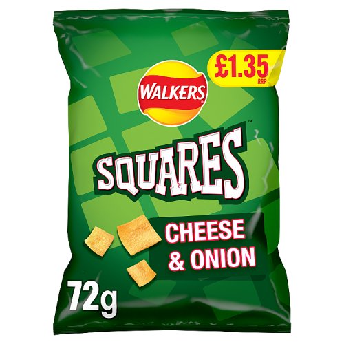 WALKERS SQUARES CHEESE & ONION £1.35 72g Main image