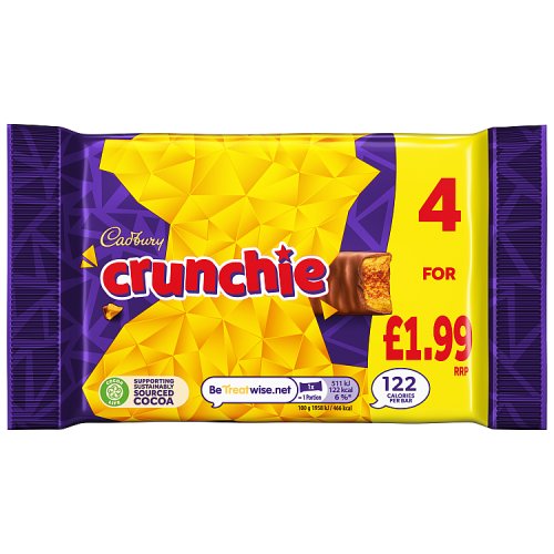 CADBURY CRUNCHIE CHOCOLATE BAR 4 PACK PMP £1.99 149.2g Main image