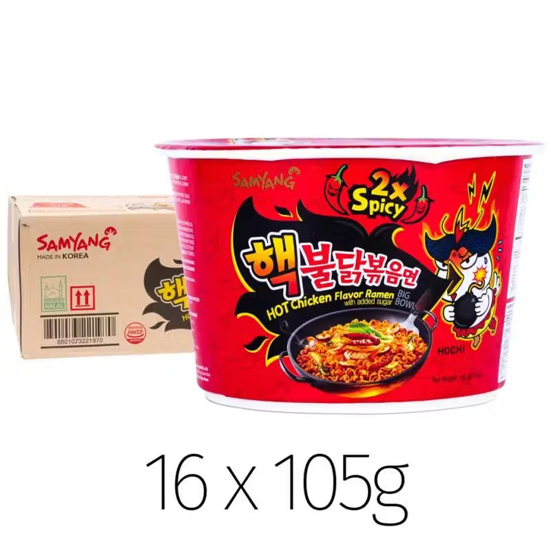 Samyang Buldak Hot Chicken Flavour Ramen 2x Spicy 105g Bowl 16 Pack Main image