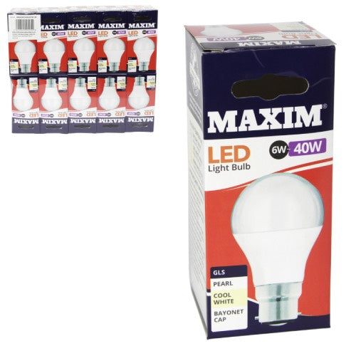 MAXIM LED 40W GLS BC BULBS COOL WHITE 10s Main image