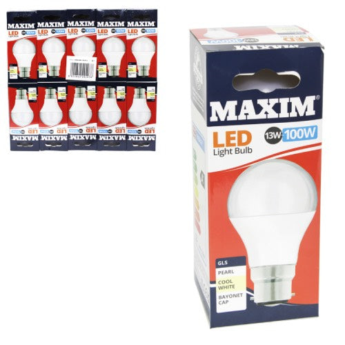 MAXIM LED 100W BC BULBS COOL WHITE 10s