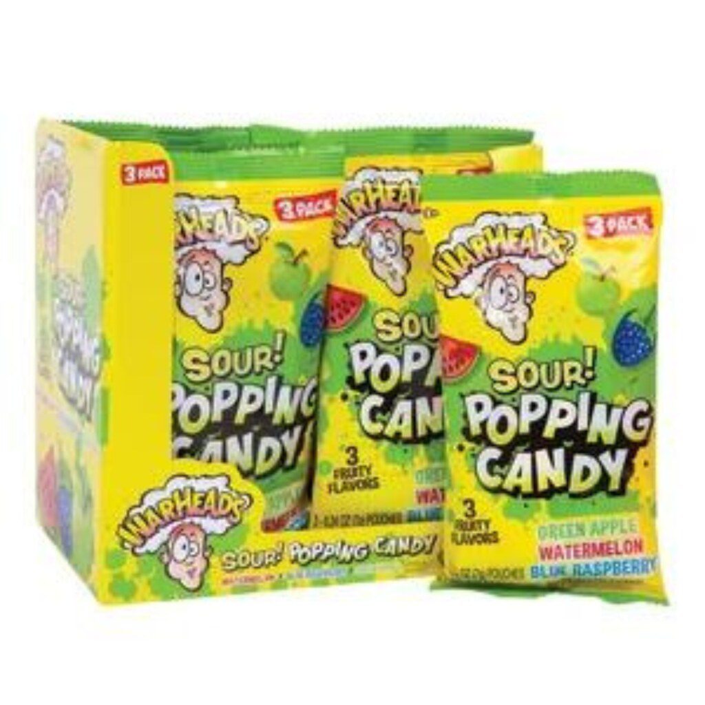 Warheads Sour Popping Candy Watermelon, Blue Raspberry,Green Apple 12 Pack