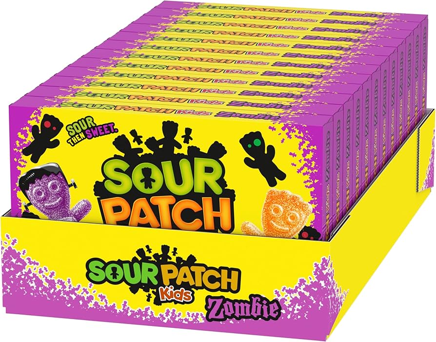 SOUR PATCH KIDS Zombie Orange & Purple Soft & Chewy Halloween Candy, 3.5 oz 12 Pack
