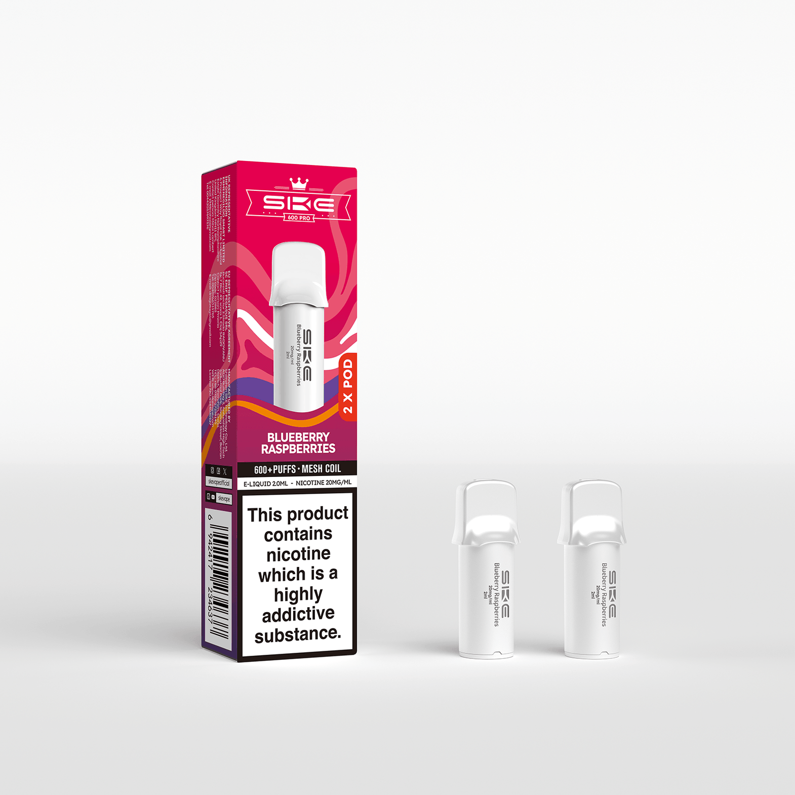 SKE 600 PRO REFILL POD 2 PACK BLUEBERRY RASPBERRIES (10) Main image