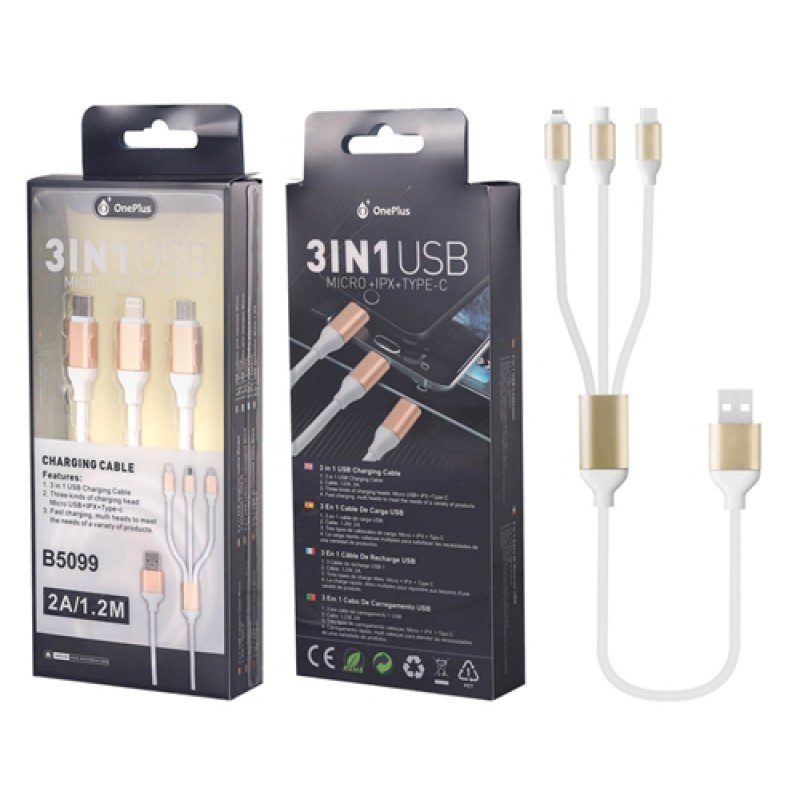 B5099, 3in1 Data Cable, Micro USB+IPX+Type C, 1.2m Main image