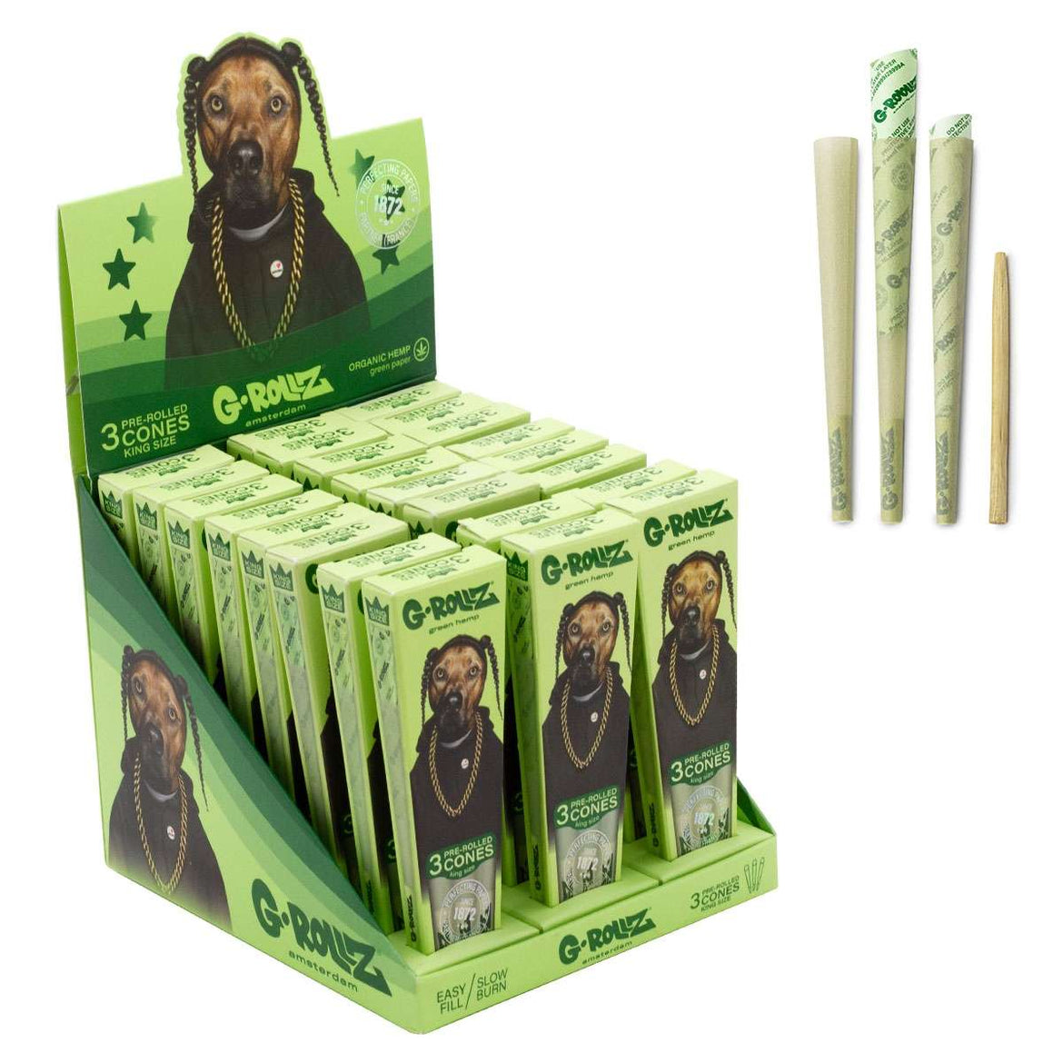 G-ROLLZ PETS ROCK 'RAP' ORGANIC GREEN HEMP 3KS CONES (24) Main image