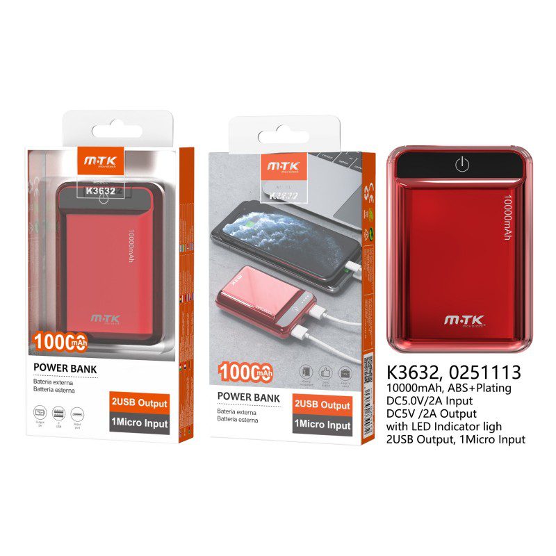 K3632 Power Bank 10000mAh, 2 USB with LED Indicator Main image