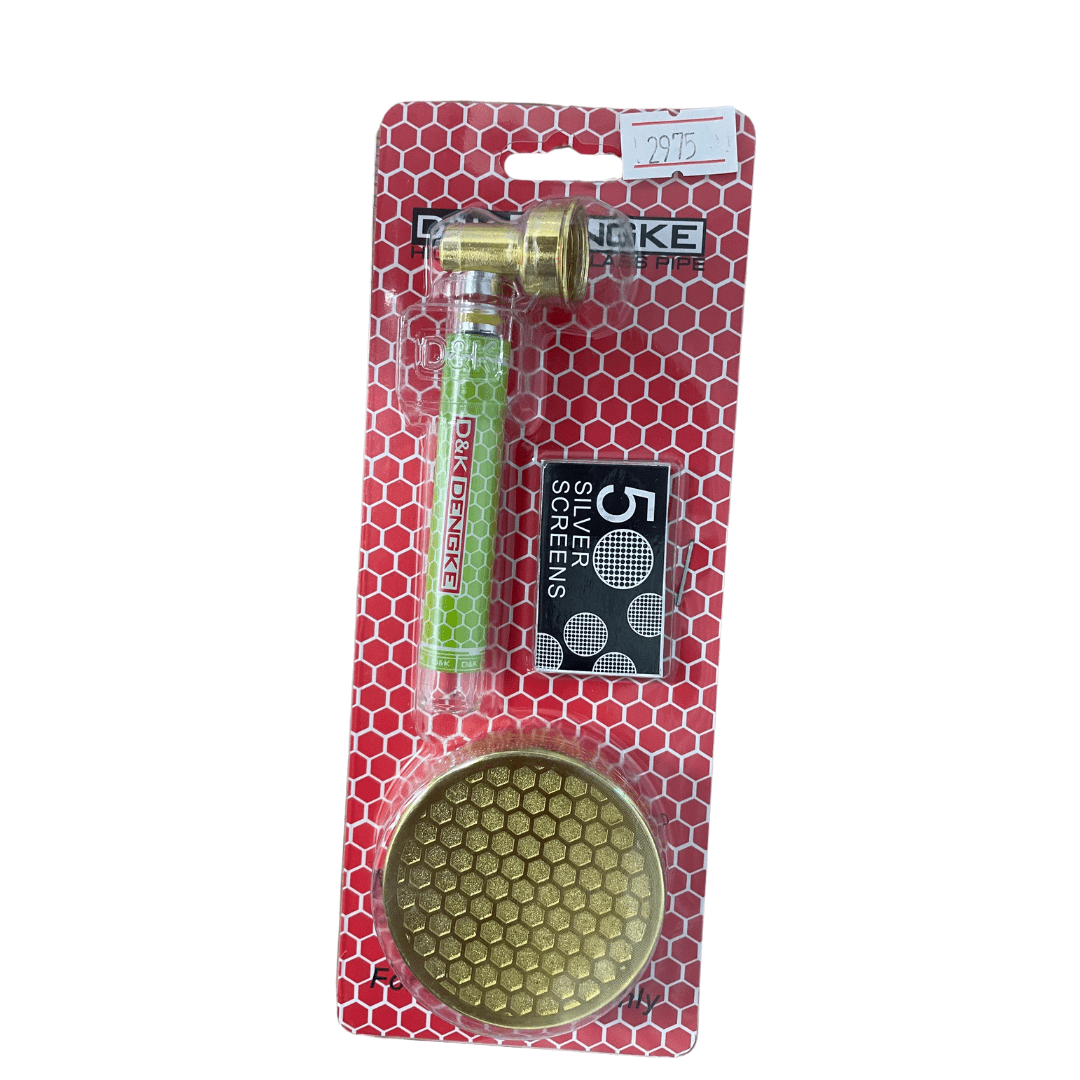 SM-2726 D&K Glass pipe with 5 silver screens & grinder Main image