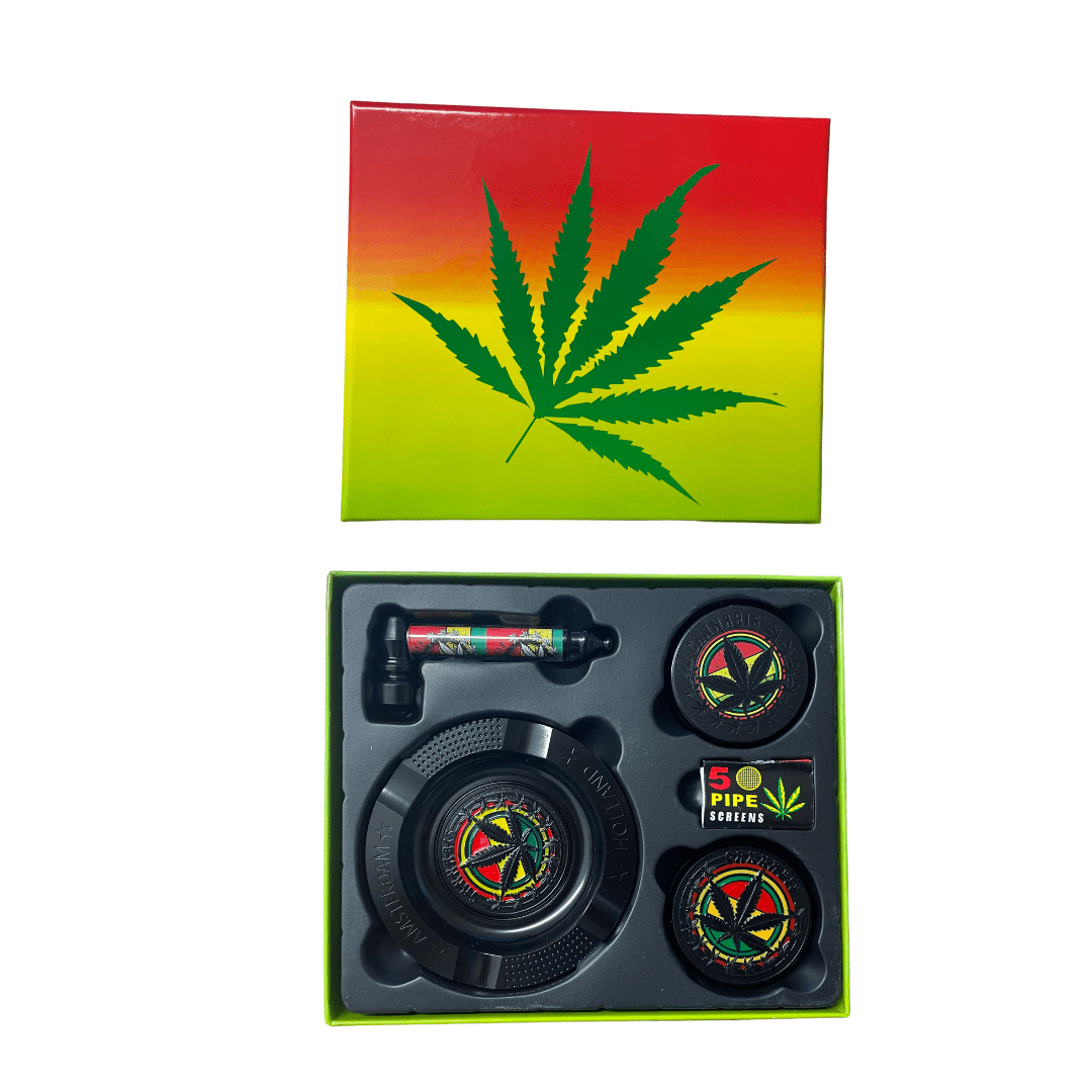 SM-2182(1) Smoking Gift set includes a small pip with 5 pipe screens, a grinder, and an ashtray Main image