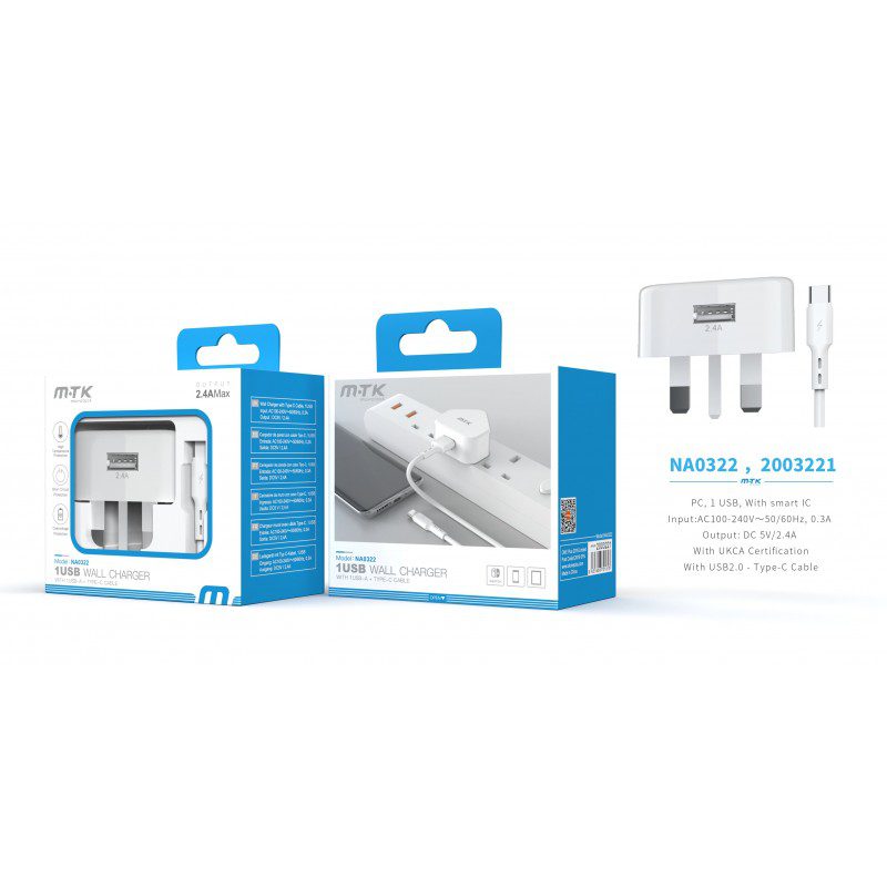 NA0322 1USB Wall Charger With Type-C Cable Main image
