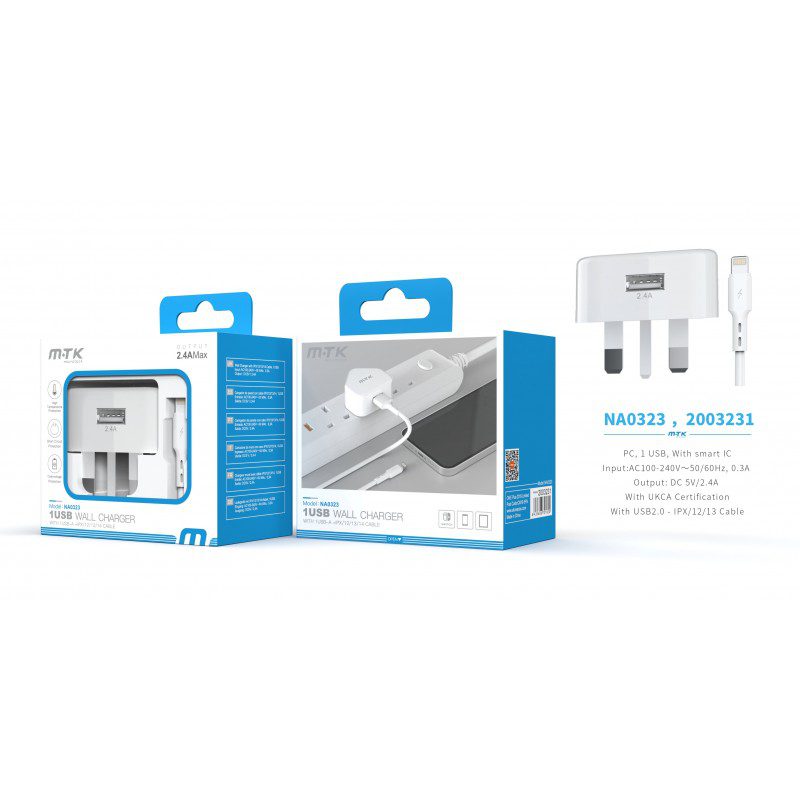 NA0323 1USB Wall Charger With Cable