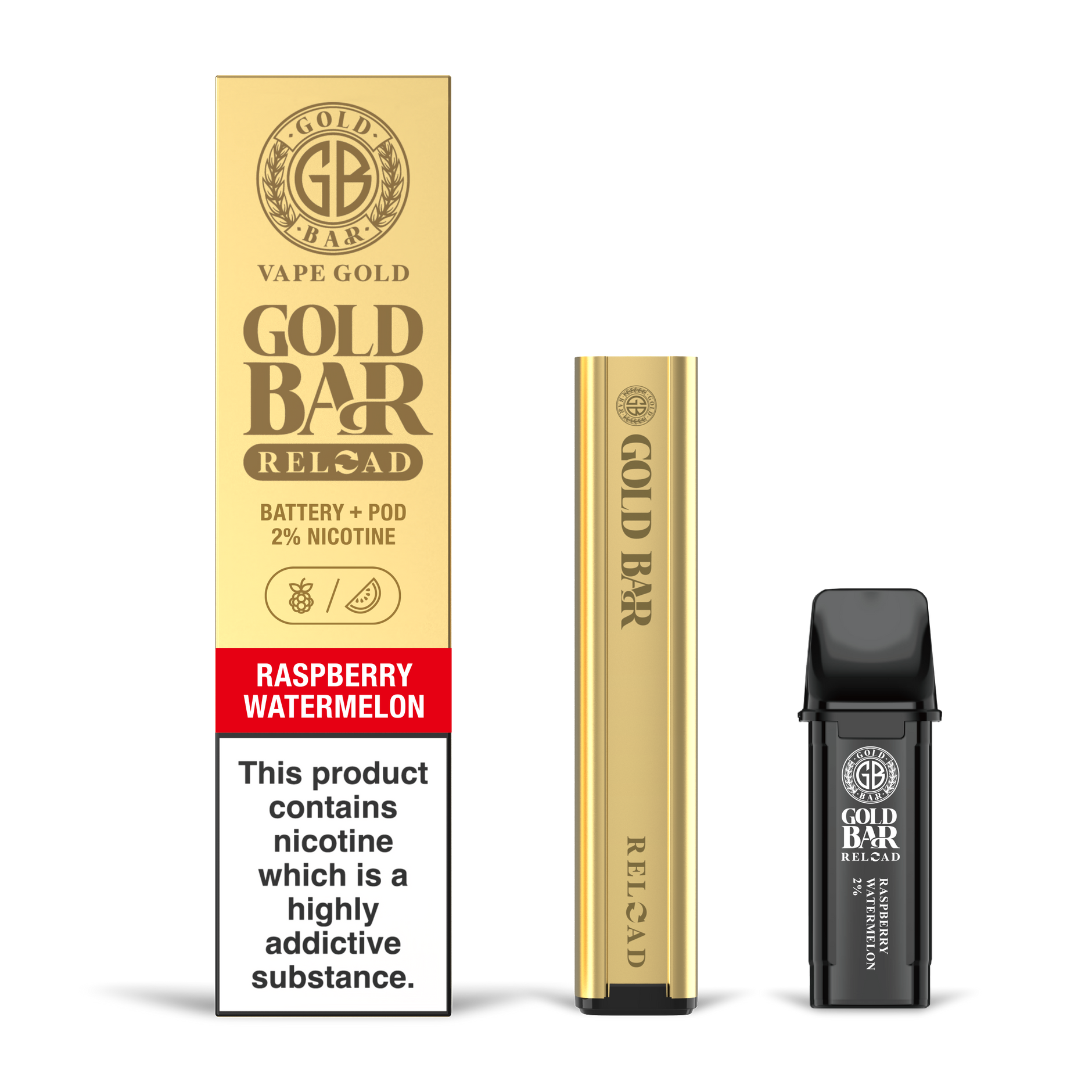 GOLD BAR RELOAD BATTERY + POD RASPBERRY WATERMELON (10)