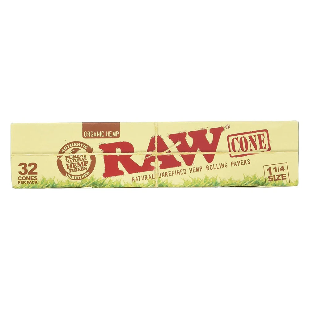 Raw Cones Natural Unrefined Rolling Paper Organic Hemp 1 1/4size 32 per box Main image