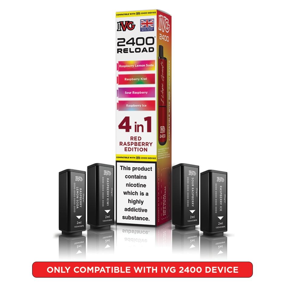 IVG 2400 RELOAD POD 4 PACK RED RASPBERRY EDITION (5)