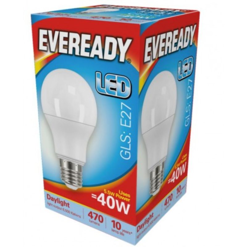 Eveready LED Light Bulb |GLS: E27| |40W| |Daylight White 5 Pack