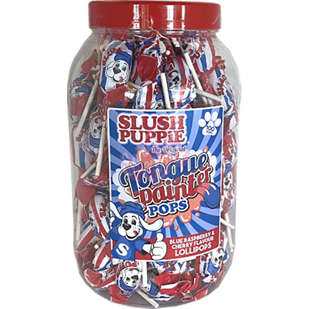 Slush Puppie Tongue Painter Pops Blue Raspberry & Cherry Flavoured Lollipops 100 Pack