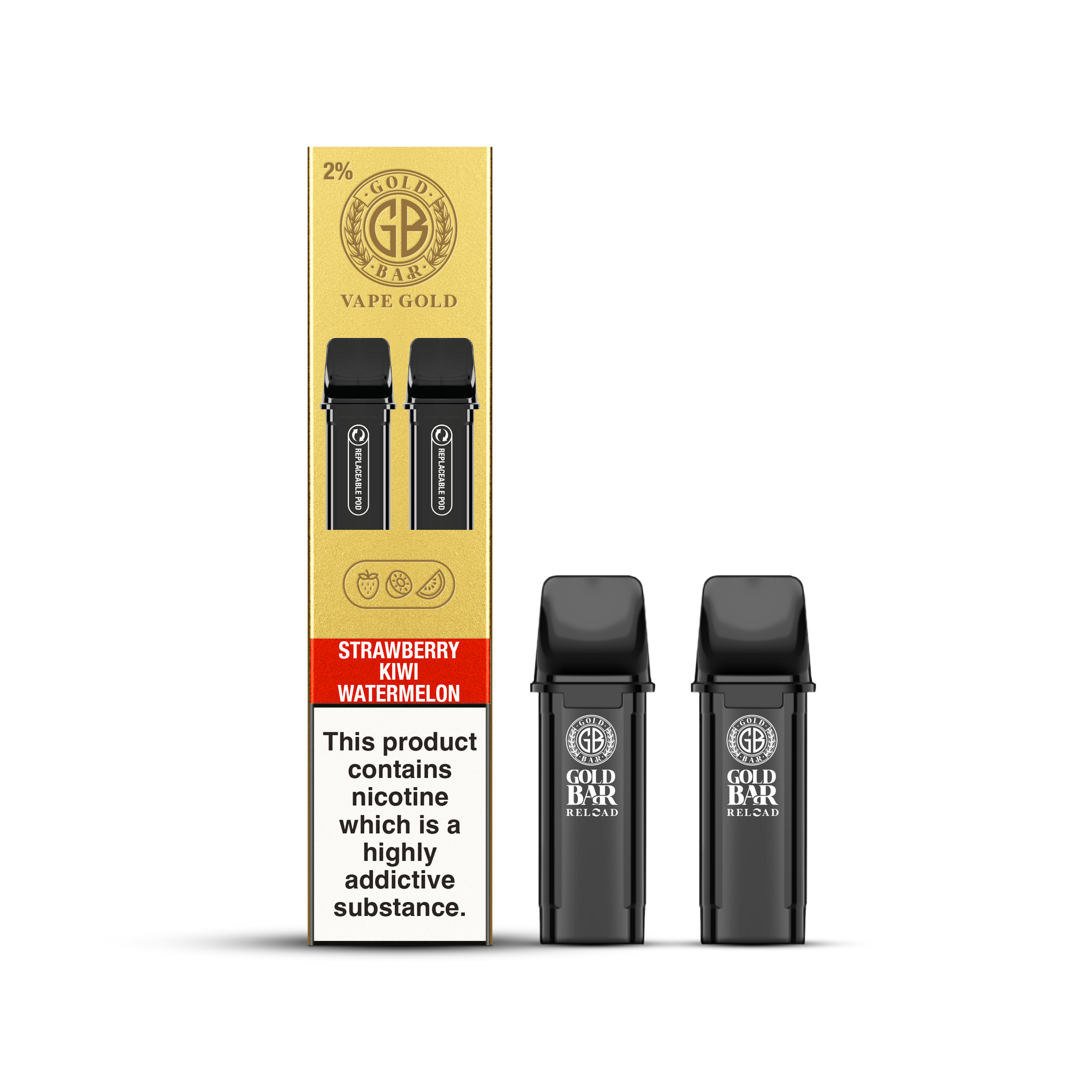 GOLD BAR RELOAD PODS 2PK STRAWBERRY KIWI WATERMELON (10)