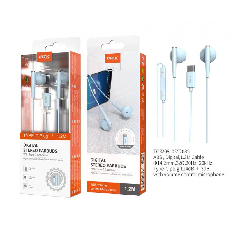 TC3208, Digital Stereo Earbuds, Type C plug, 1.2m