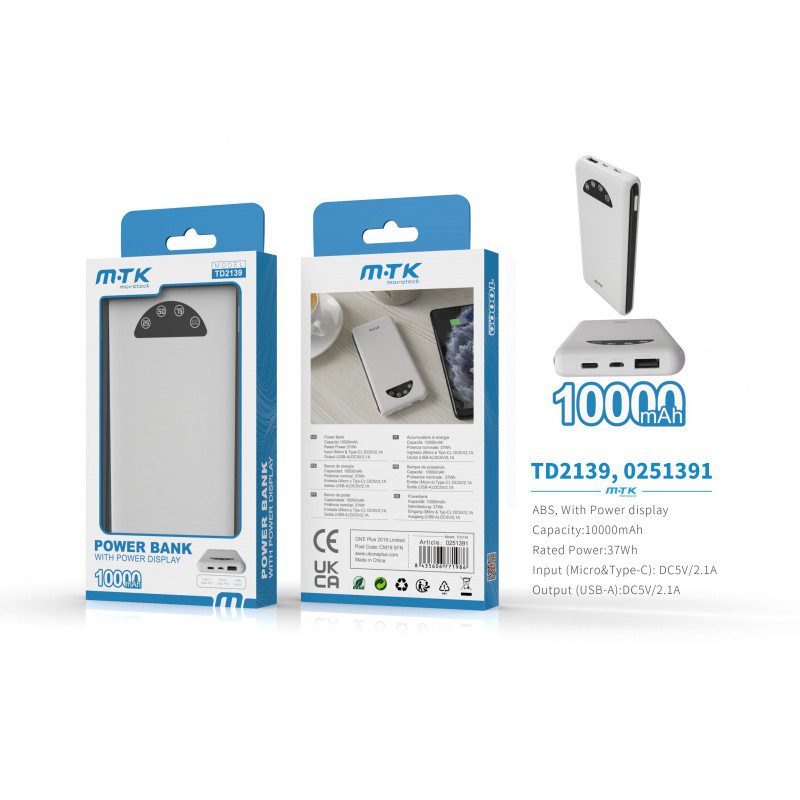TD2139 Power Bank with Power Display, 10000mAh, 5V2A