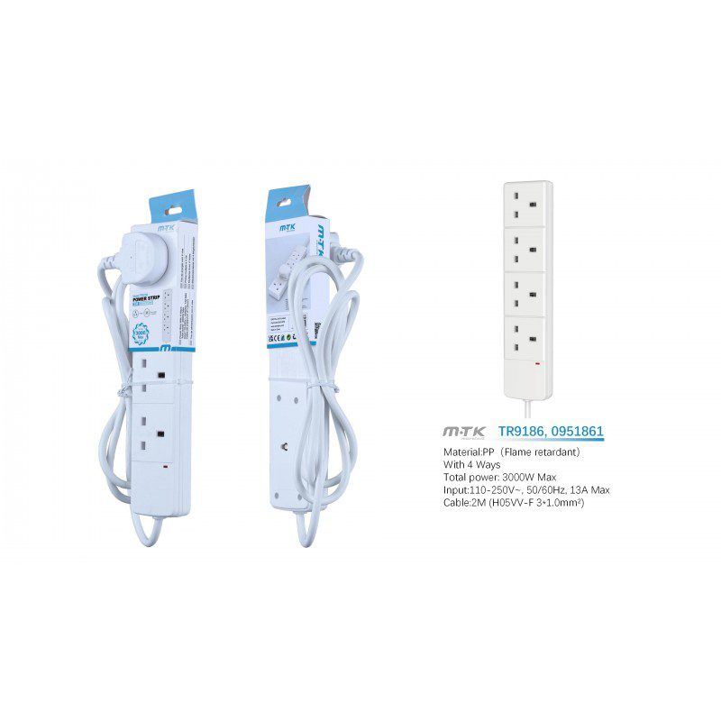 TR9186, Power Strip 4 ways, 3000w, 2m Main image