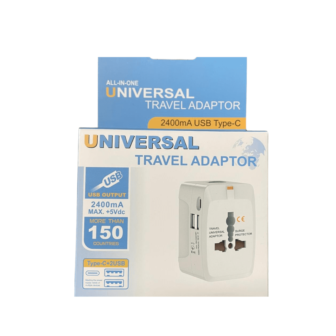 International Travel Adapter with Type C + 2 USB output