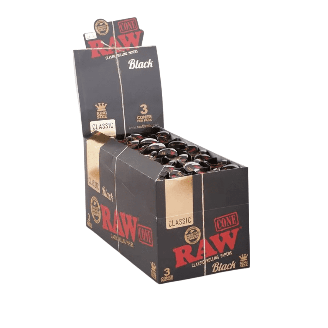 Raw Cones Natural Unrefined Rolling Paper King Size Classic Black 32 per box X 3 cones per pack Main image