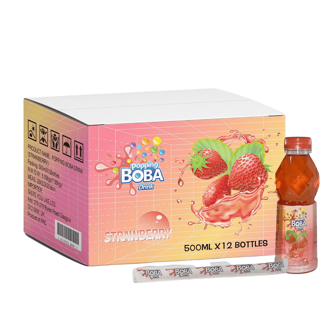 Popping Boba Drink Strawberry Flavour 500ml 12 Pack