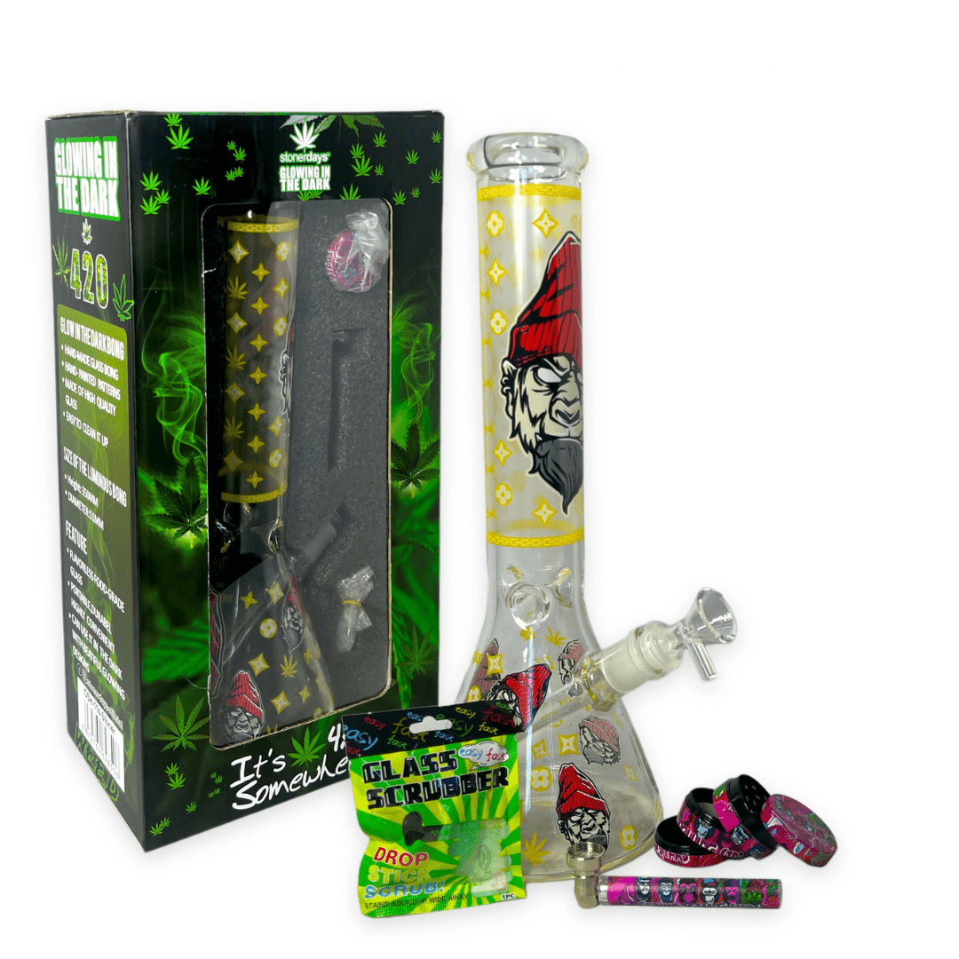Stonerdays Glowing In The Dark Glass Waterpipe Giftset 14" Assorted colour Main image
