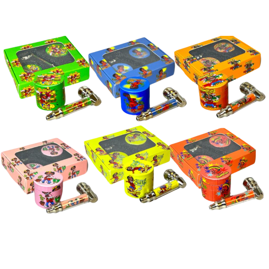 Honeypuff 40mm Grinder & Pipe Gift Seft With Assorted Design and Colour